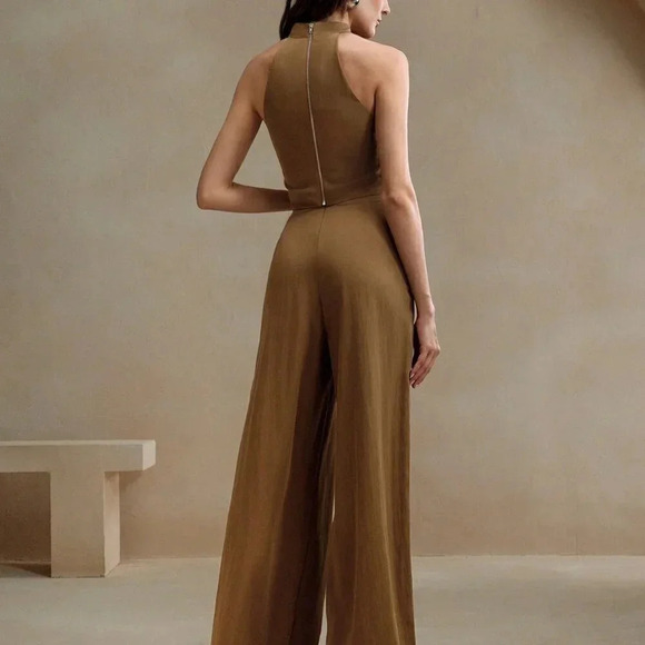 Khaki Sexy Women's Minimalist Style Chain Decor Sleeveless Top And Wide-Leg Pant - Picture 2 of 7